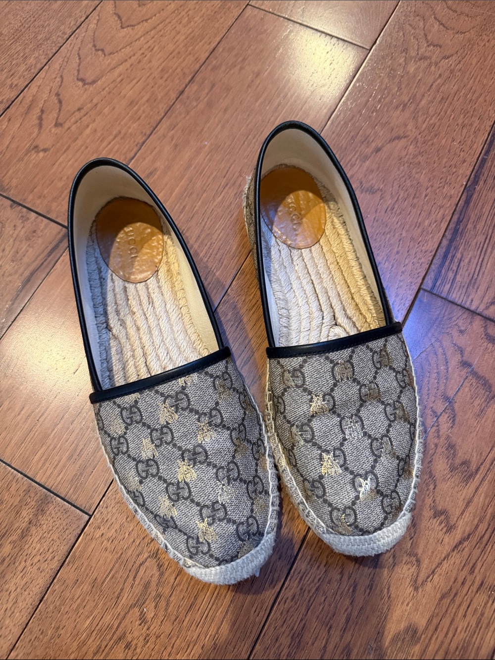 Authentic Gucci Women's Beige Monogram Espadrille Loafers